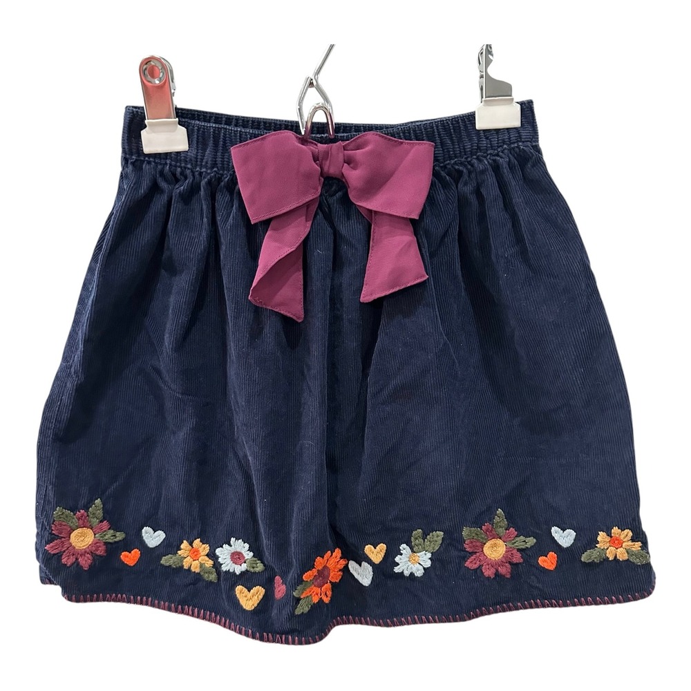 Hanna Andersson Girls Navy Blue Corduroy Floral Embroidered Skirt Size 140 10